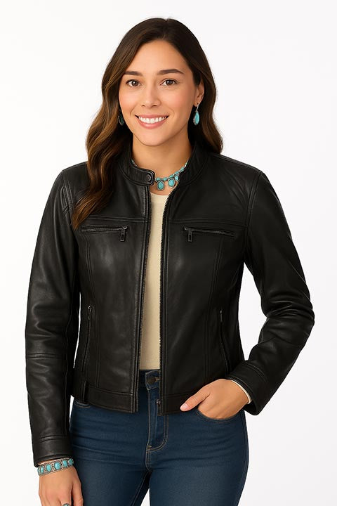 Scully Ladies' Motorcycle Jacket Vintage Lamb Black Front