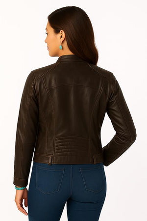 Scully Ladies' Motorcycle Jacket Vintage Lamb Brown Back