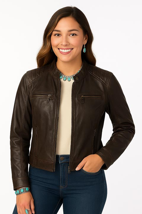 Scully Ladies' Motorcycle Jacket Vintage Lamb Black Front