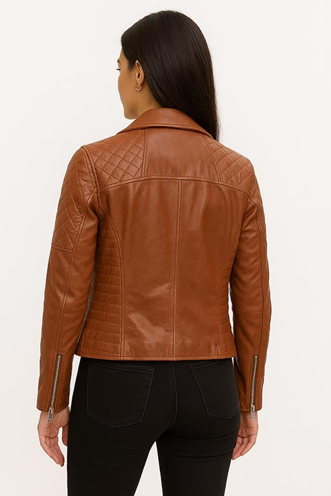 Scully Ladies' Leather Motorcycle Jacket Front Brown