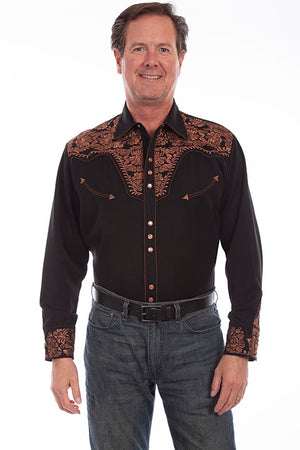 Vintage Inspired Western Shirt Mens Scully Gunfighter Black Rust S-4XL