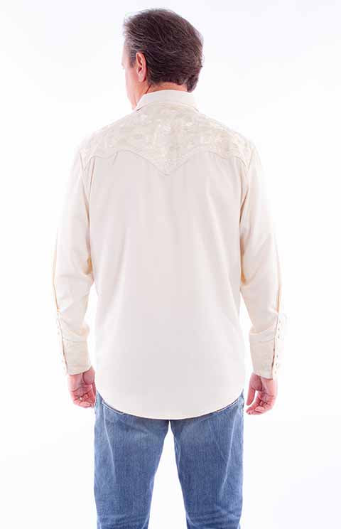 Scully Men's Gunfighter Embroidered Shirt Ivory