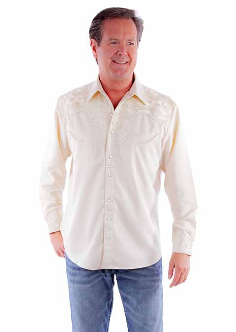 Scully Men's Gunfighter Embroidered Shirt Ivory