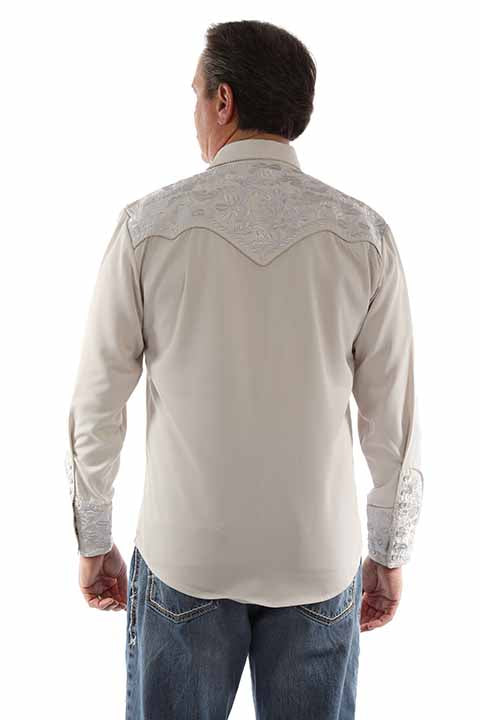 Scully Men's Gunfighter Embroidered Shirt Light Grey Front