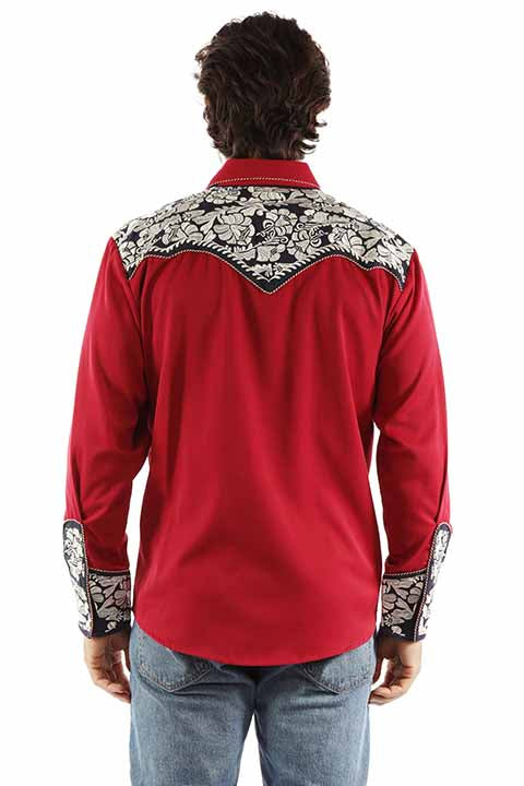 Scully Men's Vintage Inspired Embroidered Shirt  Red Back
