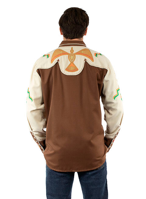Vintage Inspired Western Shirt Scully Mens Thunderbird Phoenix Brown  Body Front