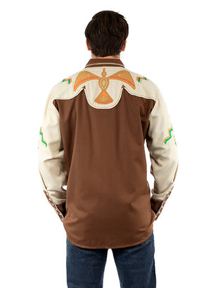 Vintage Inspired Western Shirt Scully Mens Thunderbird Phoenix Brown Body Back