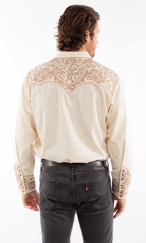 Vintage Inspired Western Shirt Mens Scully Scroll Cream Back