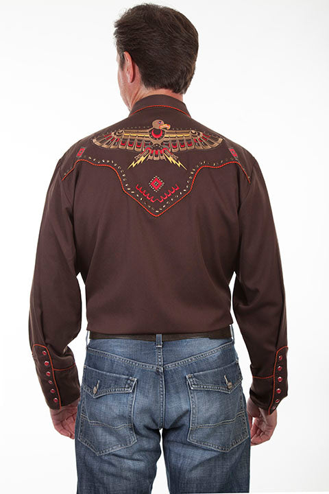 Scully Men's Vintage Inspired Western Shirt Thunderbird Back #719867