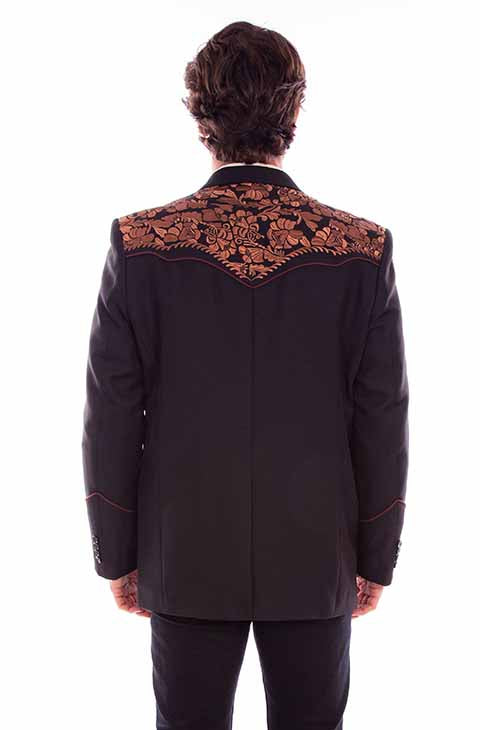 Scully Men's Jacket with Floral Embroidery Brown Back