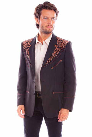 Scully Men's Jacket with Floral Embroidery Brown Front
