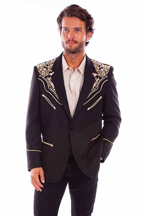 Scully Men's Jacket with Floral Embroidery Brown Front