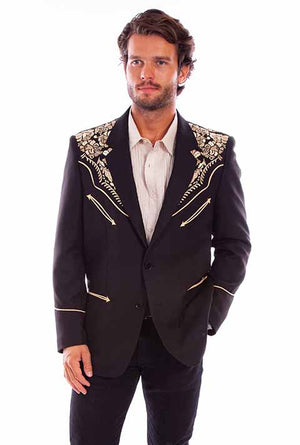 Scully Men's Jacket with Floral Embroidery Gold Front
