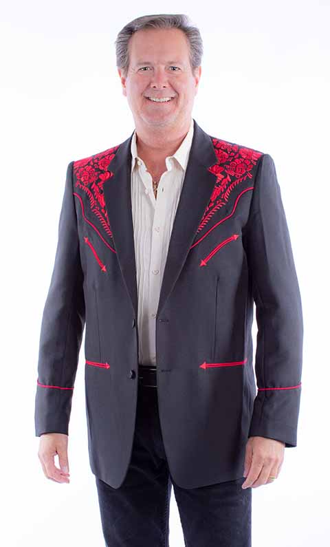 Scully Men's Jacket with Floral Embroidery Red Front