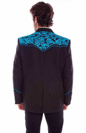 Scully Men's Jacket with Floral Embroidery Turquoise Back