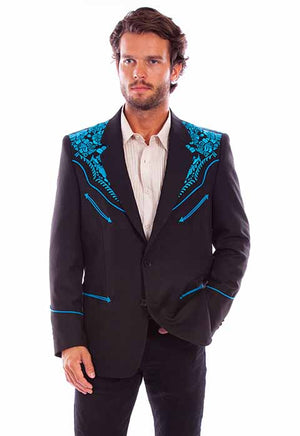 Scully Men's Jacket with Floral Embroidery Turquoise Front
