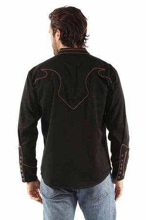 Scully Men's Vintage Inspired Embroidered Arrow Trim Black Back