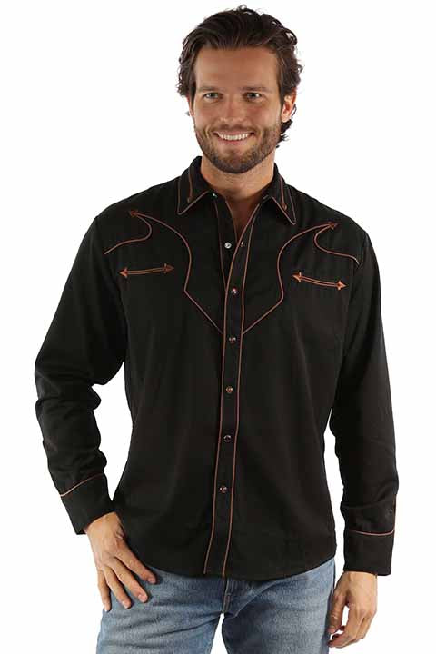 Scully Men's Vintage Inspired Embroidered Arrow Trim Tan Front