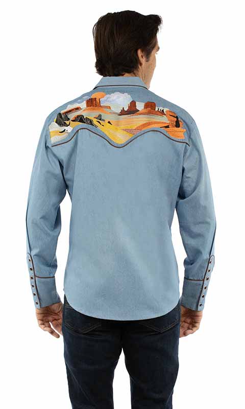 Men's buffalo desert scenery embroidered shirt.