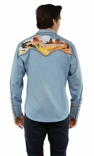Mens Scully Vintage Western Shirt Buffalo Scenery Back