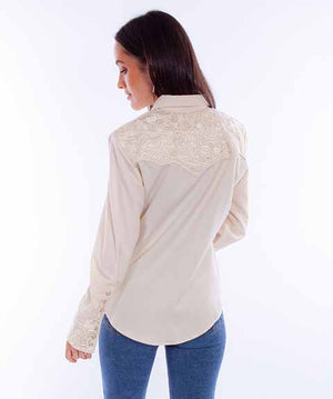 Scully Ladies' Floral Embroidered Shirt Ivory