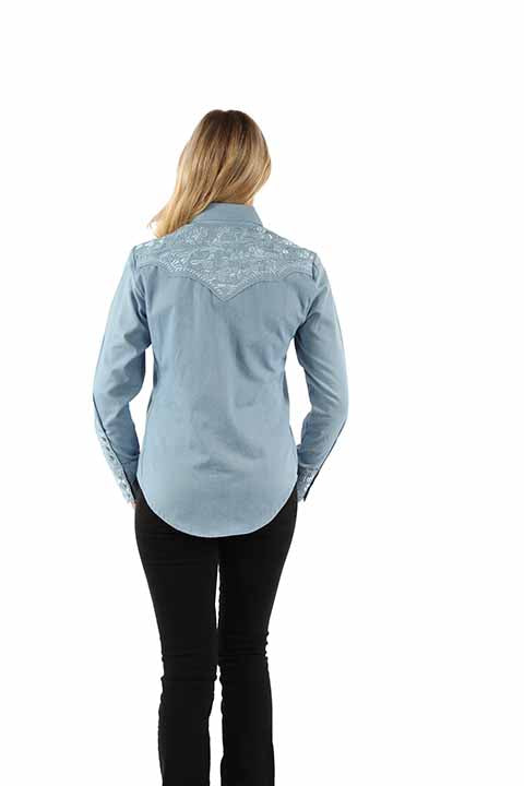 Scully Ladies' Western Embroidered Shirt Light Blue