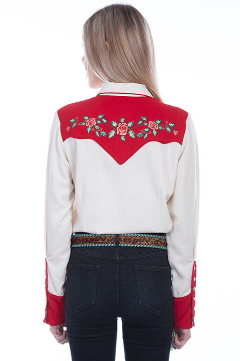 Ladies' Scully Western Shirt with Rose Vine Embroidery Front