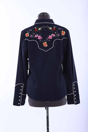 Scully Ladies' Floral Embroidered Top Navy Back