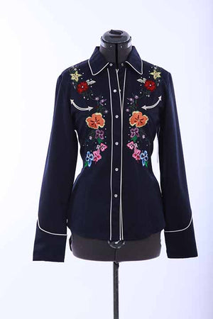 Scully Ladies' Floral Embroidered Top Navy Front