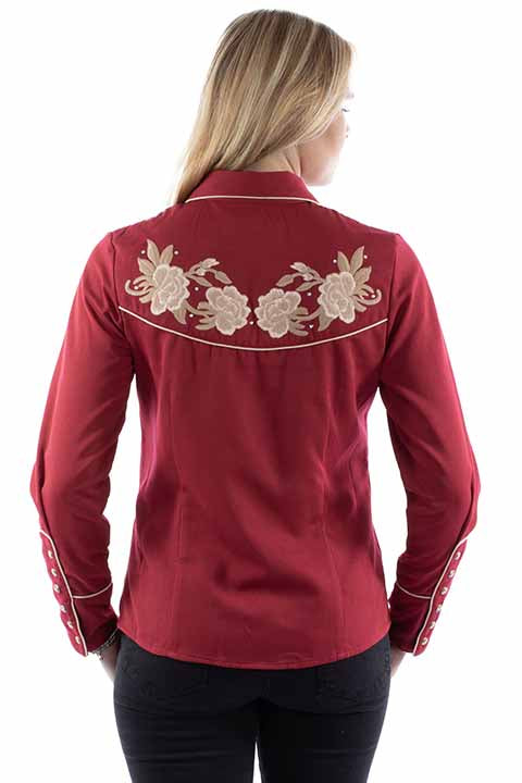 Scully Ladies' Embroidered Blouse Cranberry Back