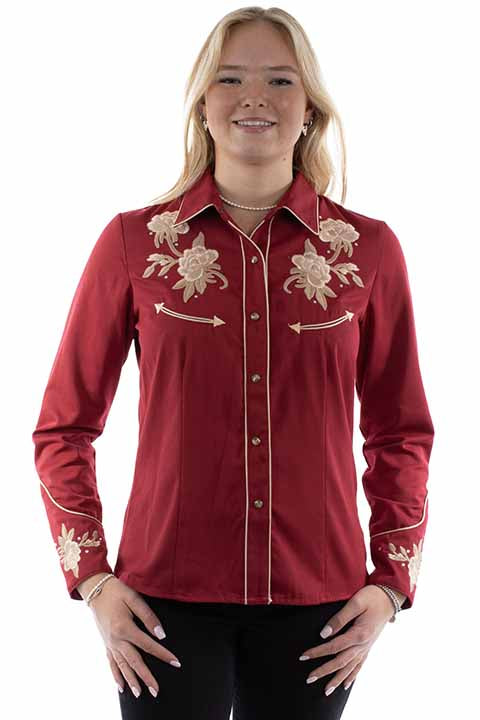 Scully Ladies' Embroidered Blouse Cranberry Front