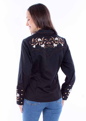 Scully Ladies' Floral Embroidered Shirt Black Body Back