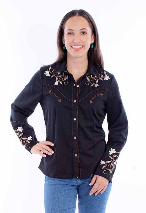 Scully Ladies' Floral Embroidered Shirt Black Body