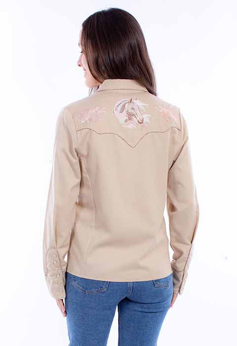 Scully Ladies' Vintage Shirt Horse and Rose Embroidery Front