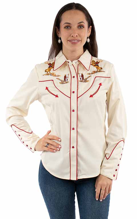 Scully Ladies' Cattle Roper Embroidered Shirt Front