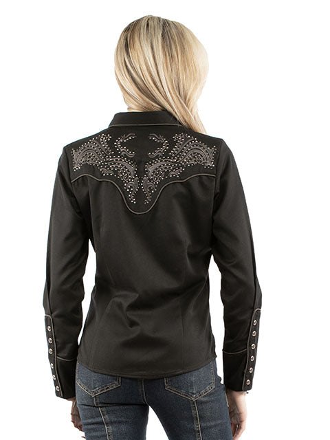 Scully Ladies Vintage Inspired Shirt Embroidered Scrolls Black Front