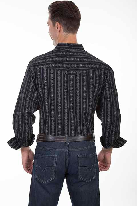 Scully Men's Shirt Black Stripe with Skulls Back