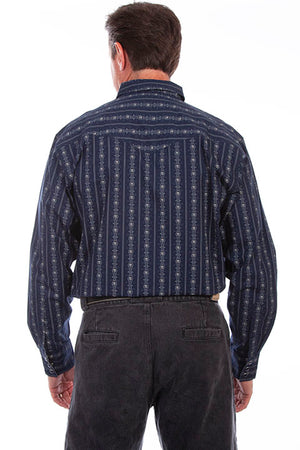 Scully Men's Shirt Navy Stripe with Skulls Back