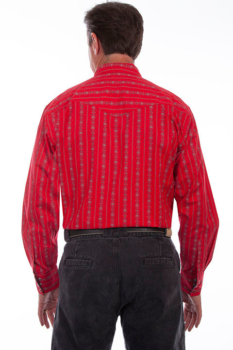 Scully Men's Shirt Red Stripe with Skulls Back