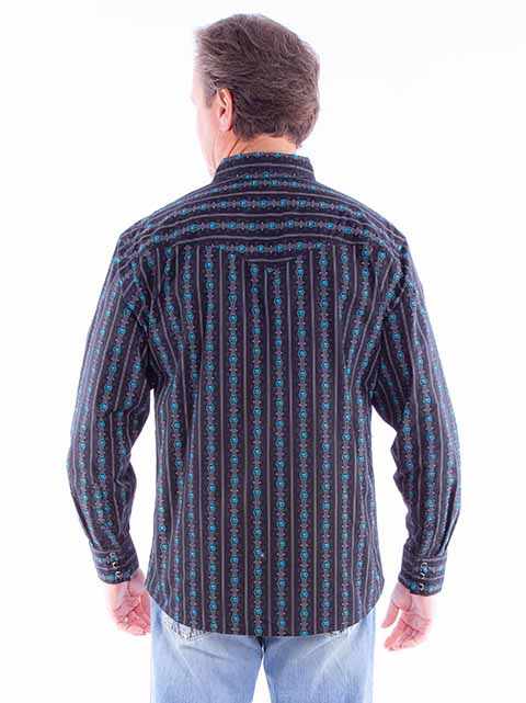 Scully Men's Shirt Turquoise Stripe with Skulls Back