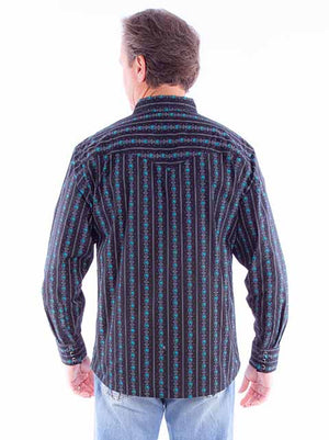 Scully Men's Shirt Turquoise Stripe with Skulls Back
