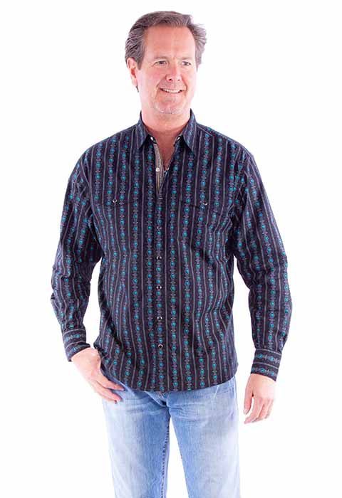 Scully Men's Shirt Turquoise Stripe with Skulls Front