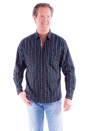 Scully Men's Shirt Turquoise Stripe with Skulls Front