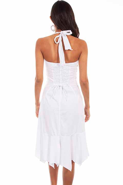 Scully Womens Cantina Collection Halter Dress, Ruffles, White. Front View