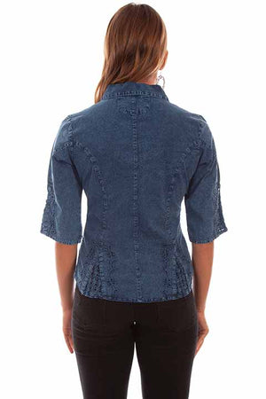 Scully Cantina Collection Women's Elbow Length Sleeve Button Front Dark Blue Back