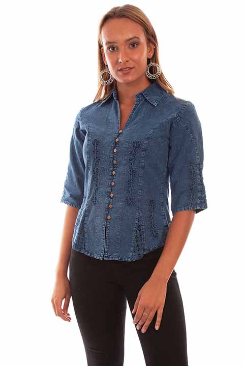 Women's Cantina Collection Top: Elbow Sleeve with Soutache Trim