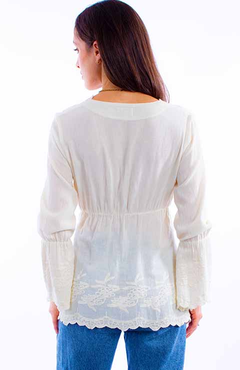 Cantina Collection Pullover with Long Bell Sleeves Vanilla Back