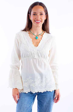 Cantina Collection Pullover with Long Bell Sleeves Vanilla Front
