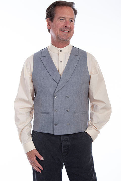 Scully Men's Rangewear Herringbone Double Breasted Vest Grey Front