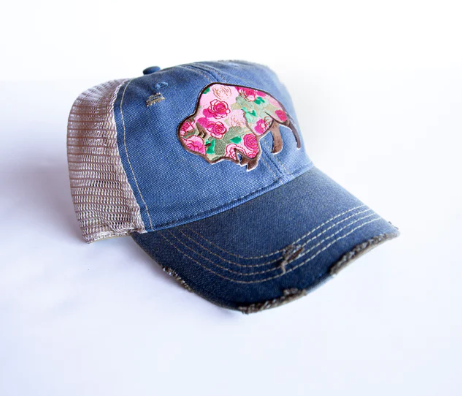 Original Cowgirl Clothing Ball Cap Buffalo Rose Blue #270650